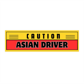 Caution Asian Driver Bumper Sticker | Retro Yellow Red Vinyl
